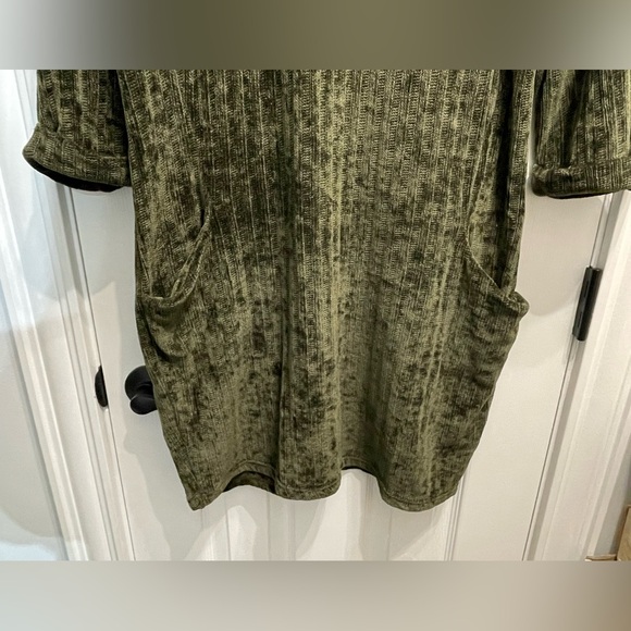 26-Papillon Sweater Dress Midi Velvet Like Material Pockets 3/4 Sleeve Green Lg - Picture 2 of 9